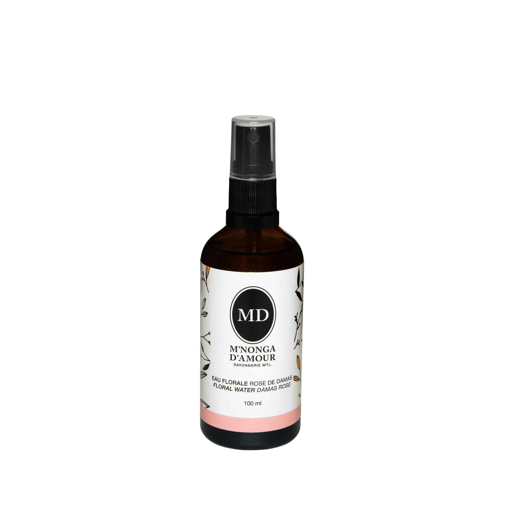 Bouteille en verre vaporisateur de 100 ml à l’eau de rose.