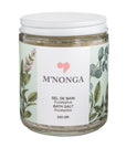 Contenant en verre 240 gr ou 70 gr. Sel pour le bain composé de sel de mer morte, sel d'epsom, argile blanche, huiles essentielles d'eucalyptus, de cajeput, de niaouli. Expectoriant.